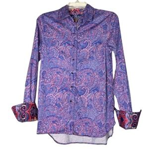 Robert Graham Paisley Pearl Button Shirt Embroidered Flip Cuffs Small Purple Y2K